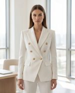 Tailored Double-Breasted Blazer in Ivory