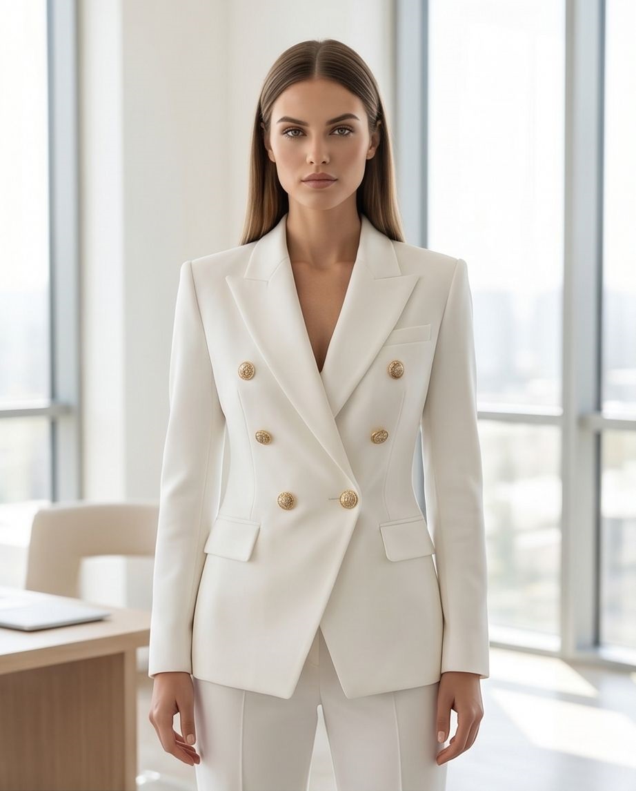 W 2 Tailored Double-Breasted Blazer in Ivory - Image 1
